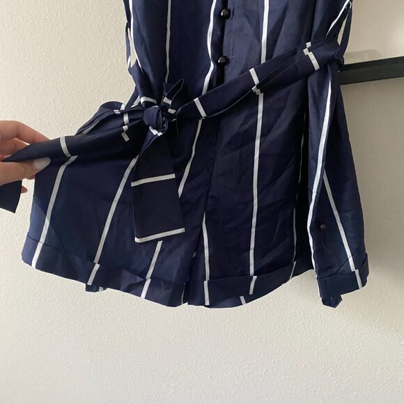 Zaful | NWT Striped Belted Romper Playsuit in Navy Blue/White Size 6 - Picture 6 of 8